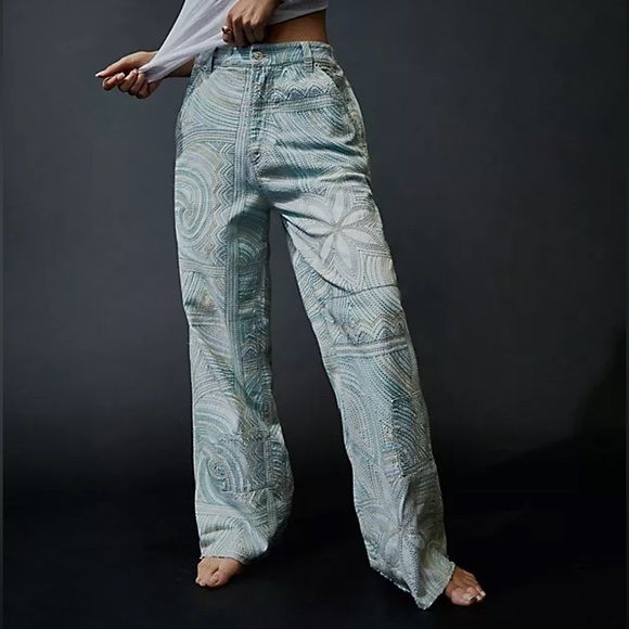 Free People ‘Solstice’ Slouchy Wide Leg Embroidery Pants- Size 25 - Picture 5 of 9